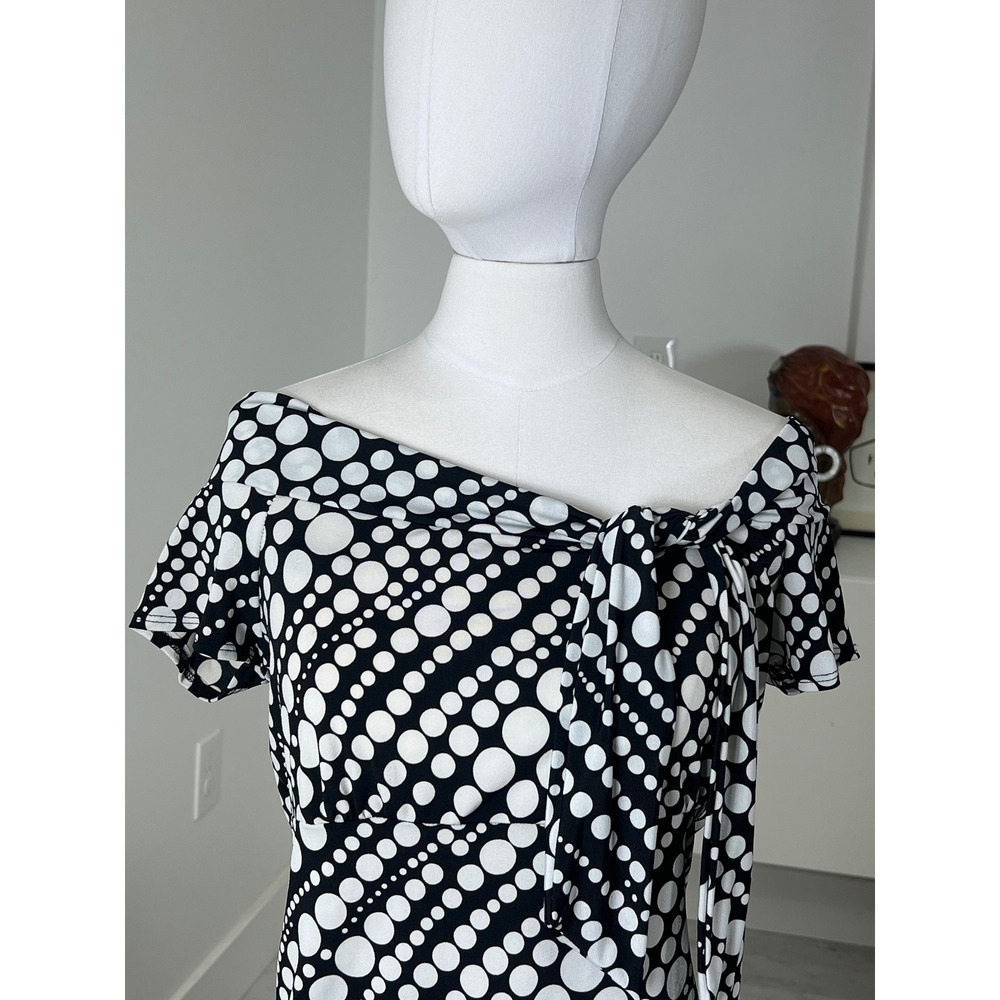 Y2K Moa Moa Womens Polka Dot Off the Shoulder Short Sleeve Top Black White XL